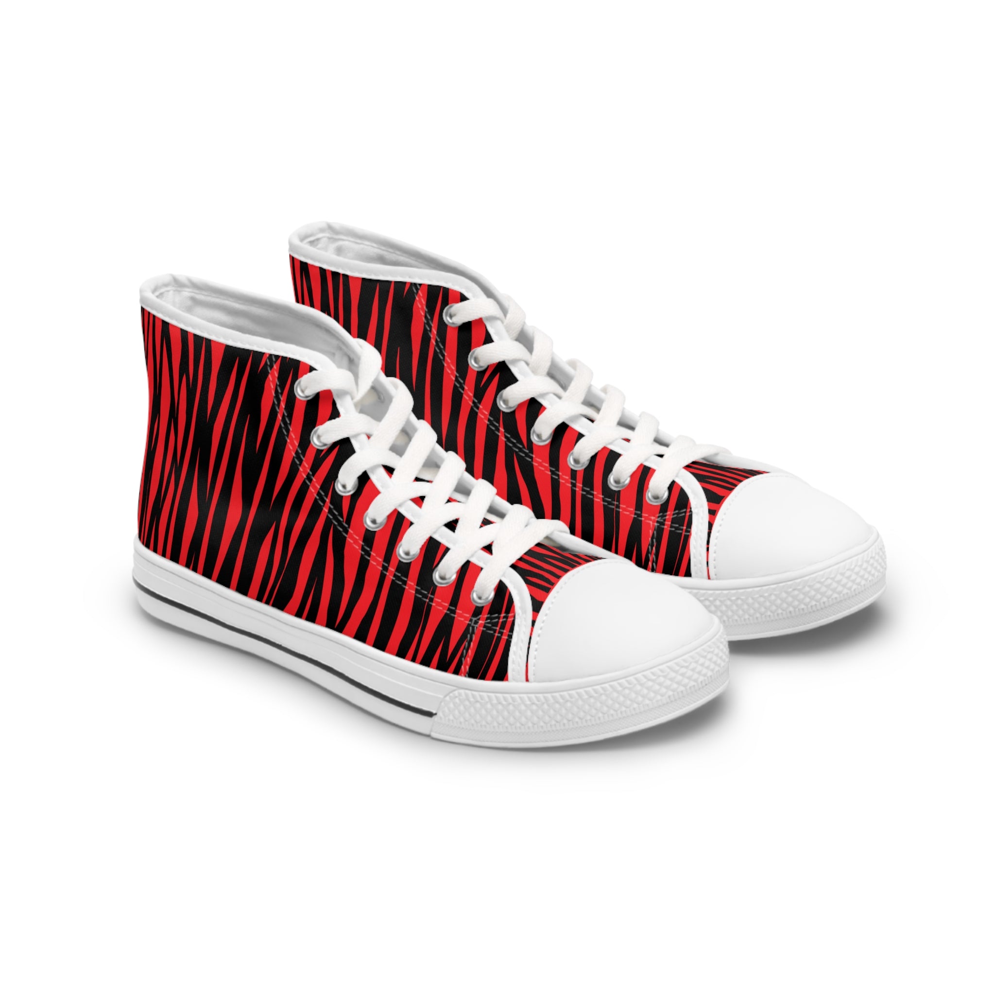 Fierce Stripe High Top Sneakers - Bold Red & Black Animal Print